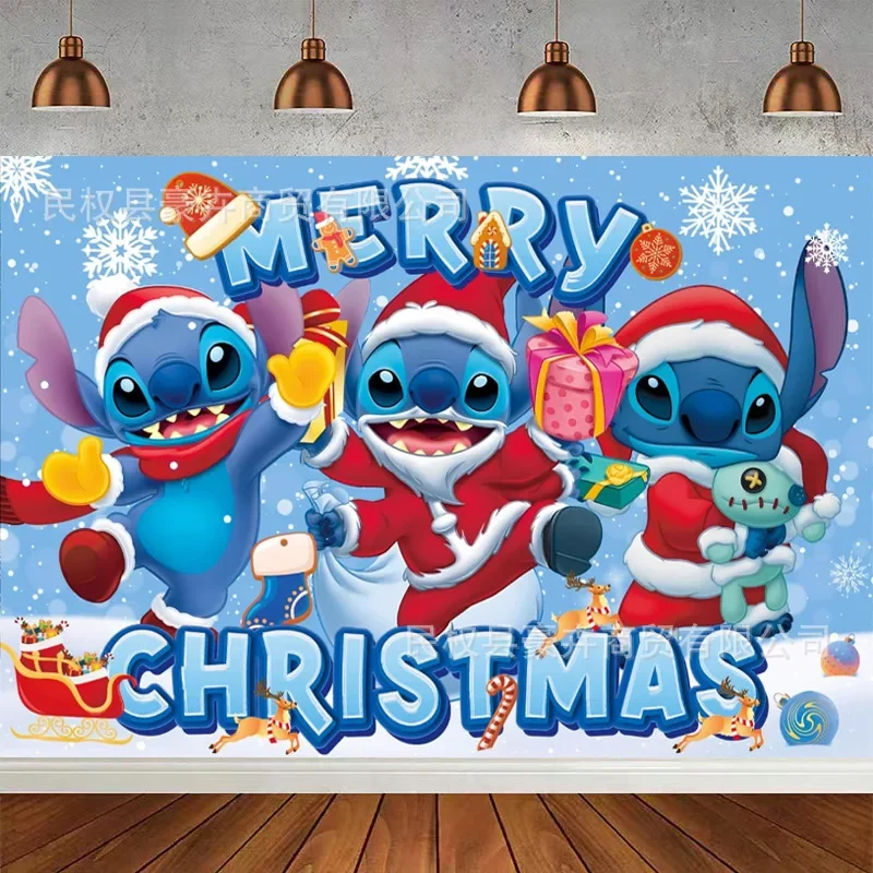 Birthday Backdrop Party Backdrop Curtain Party Decoration Party Supplies Disney Lilo Stitch Birthday Party Decorations Children's Cartoon Party Backdrops Photographic Background Decor Banner NO DIY