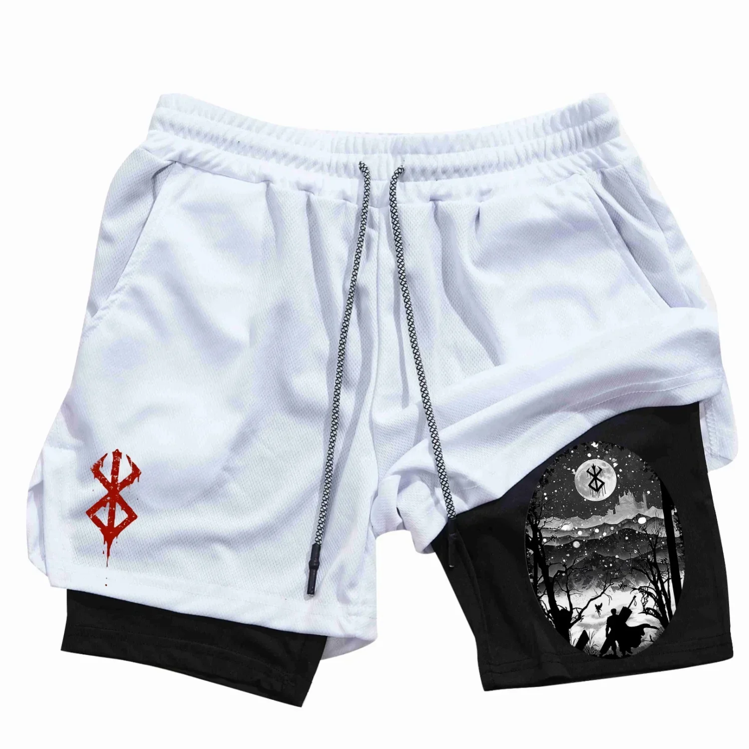 Men's Gym Performance Shorts Anime 2 In 1 Running Quick-Drying Jogging Short Pants Workout Sportswear Yoga Basketball Shorts