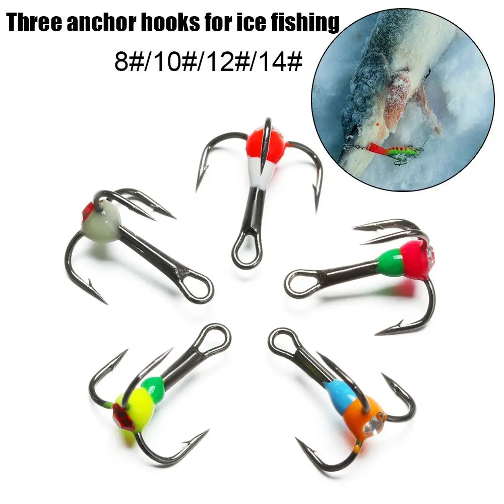 Description Picture 2 of item5pcs Hot 8# 10# 12# 14# Sinking Bait Three-jaw Hook Tackle Tools Ice Fishing Hooks Carbon Steel