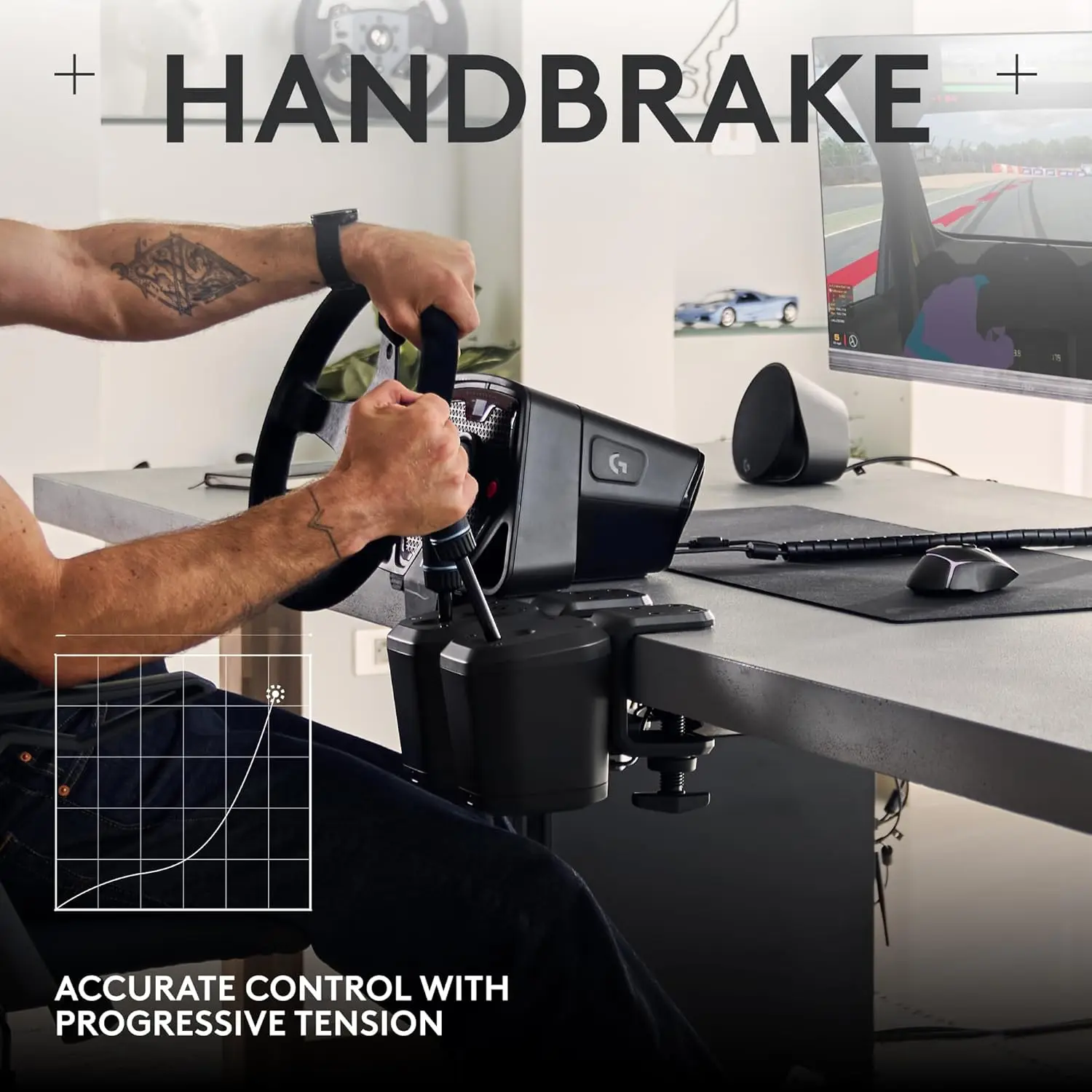 NEW-G RS Shifter & Handbrake with easy mode switching, height-adjustable handle, & included table clamp
