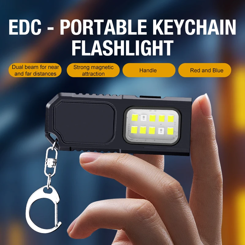 Porte-clés portable à accrocher à la ceinture, mini lampe torche, flash d'avertissement multifonctionnel, porte-clés d'autodéfense, super grand et lumineux