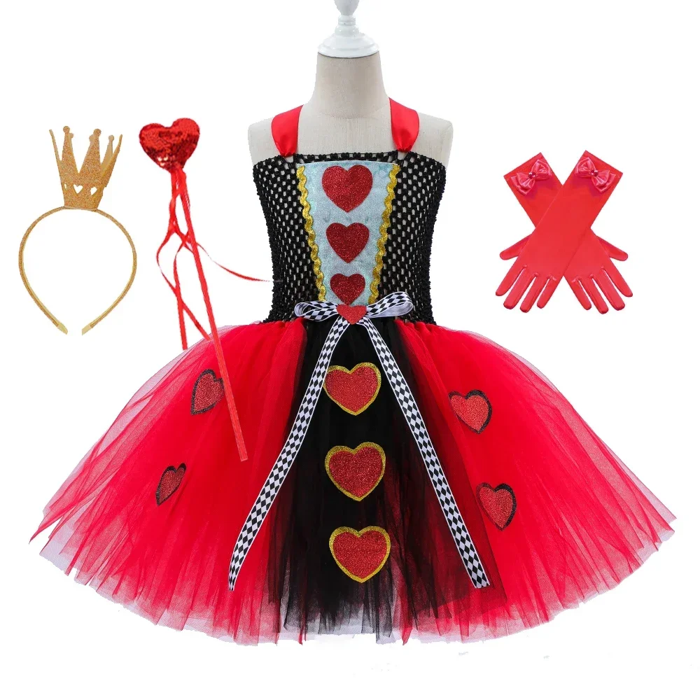 Ragazze Wonderland Fairy Tale Fancy Dress Sparkly Kids Evil Red Queen Bambini Vestono Costumi Cosplay Di Halloween Vestiti Cattivi