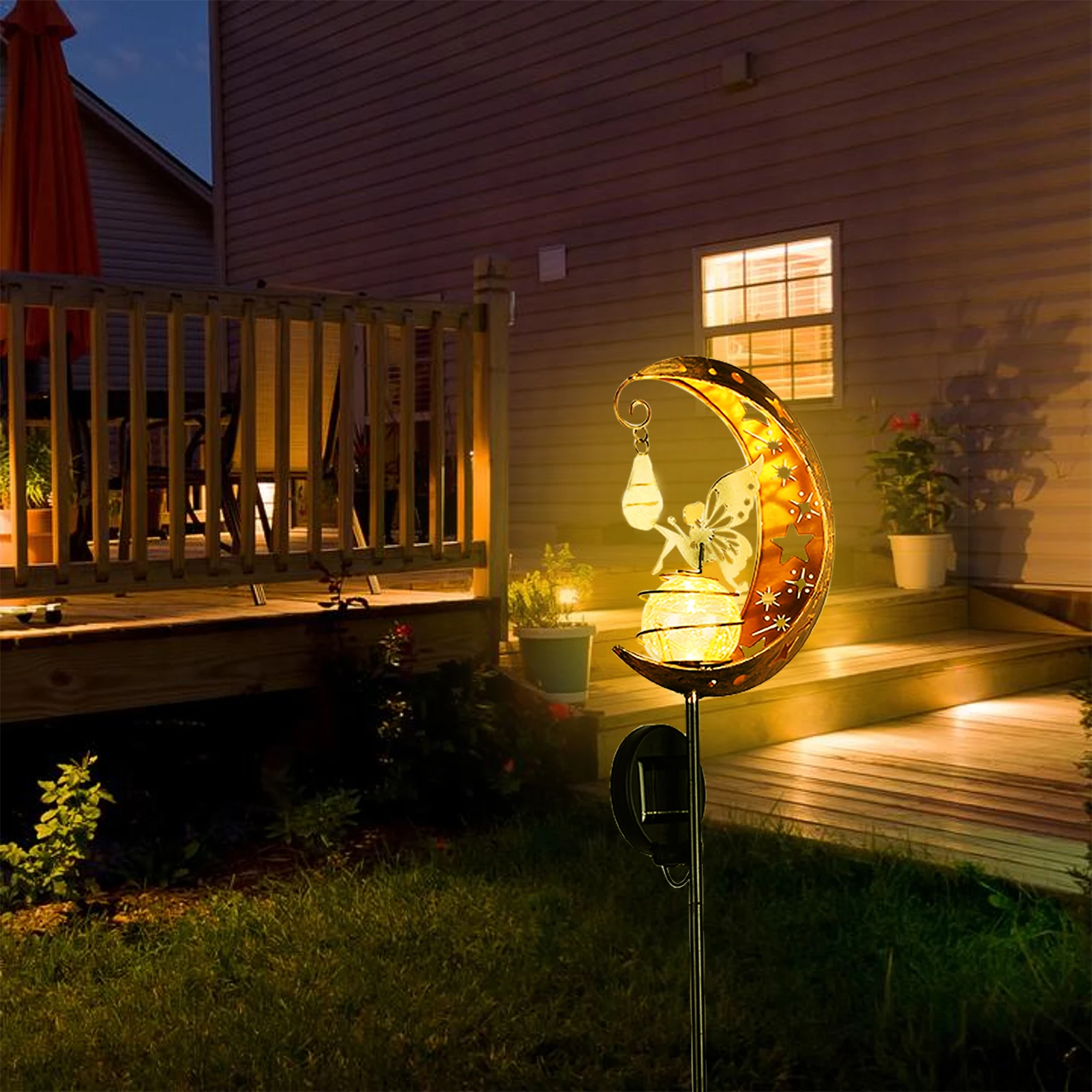 

Solar Led Light Outdoor Fairy Lamp Lawn Moon Hollow Iron Wrought Landscape Led Sun Power Ip65 Waterproof Decor Garden Outdoor