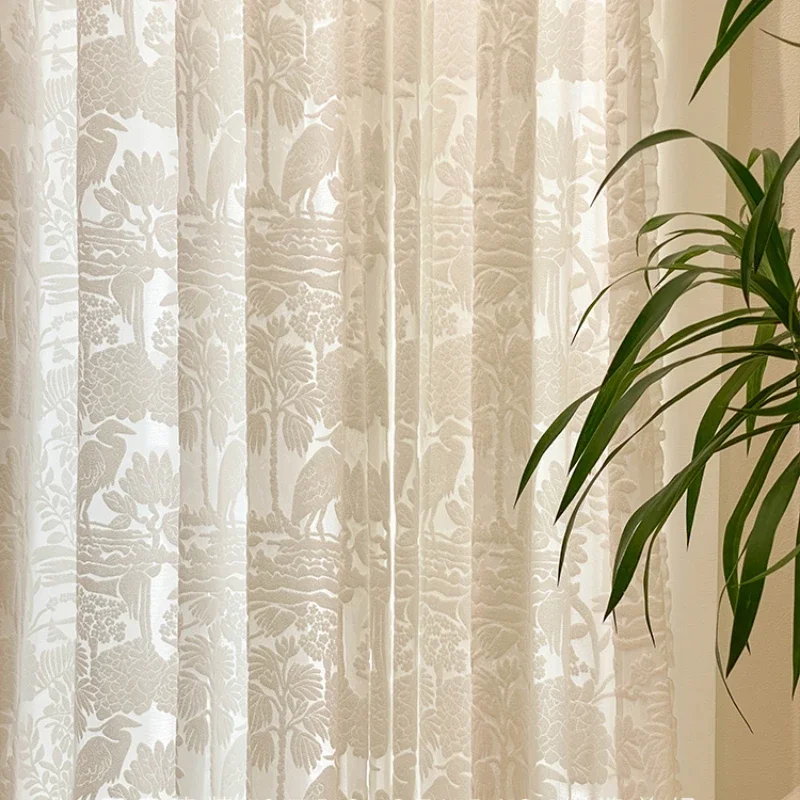 Princess Romantic White Tulle French Embossed Flamingo Sheer Curtains for Living Room Bedroom Dining Blackout Luxury Window 5