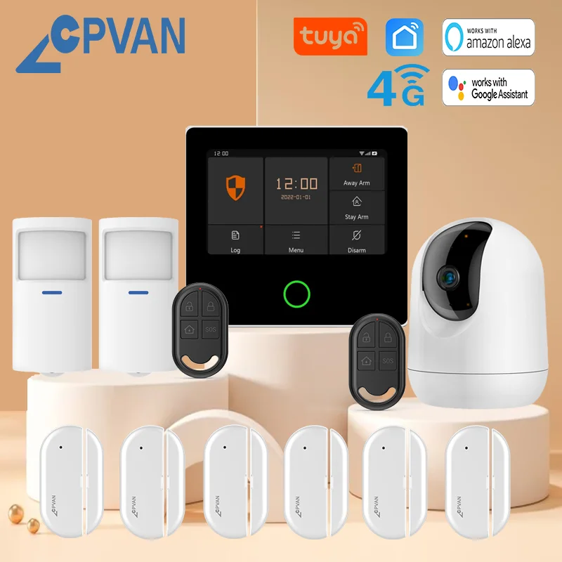 CPVAN Tuya Home Security System Wireless WIFI 4G Smart Home burglar Security Protection Alarm with Motion detector door sensor