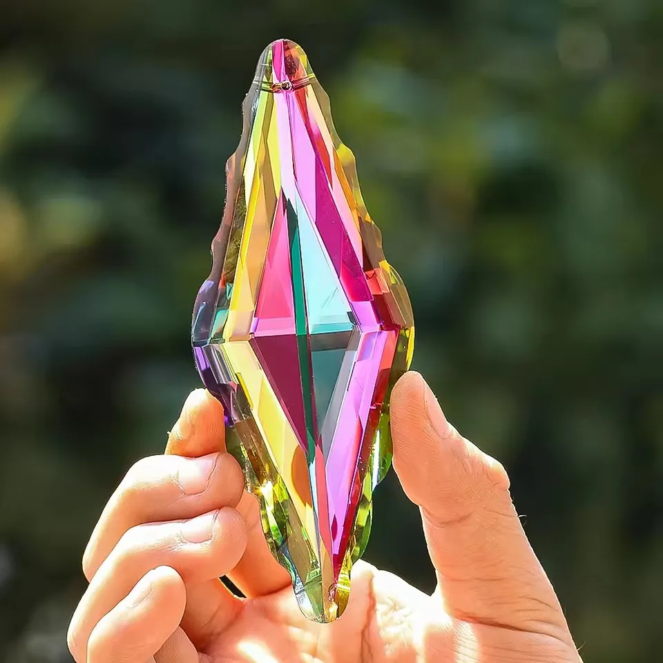 120mm Iridescent Suncatchers Crystal Prisms Rainbow Maker Drop Lucky Hanging Chandelier Parts Garden Decor Single Face Colorful