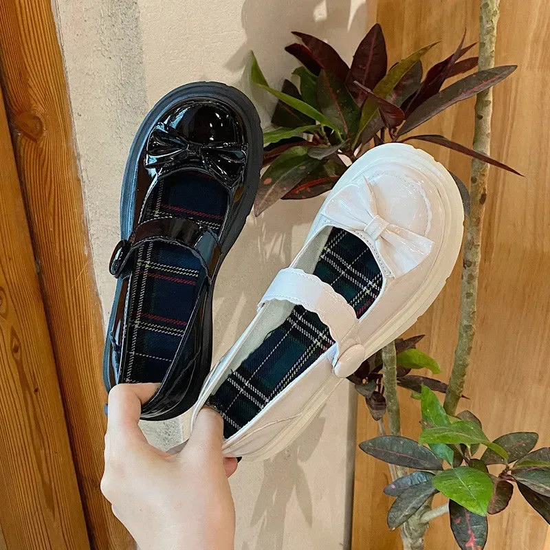 

Gothic Chunky Platform Wedges Mary Jane Shoes Women Lolita Bowknot Kawaii Buckle Strap Loafers White Black Harajuku Punk Flats