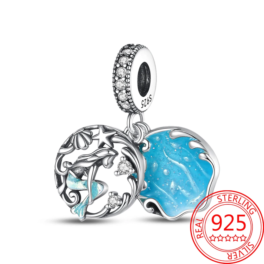 

Original 925 Sterling Silver Gem Double Layer Ocean Element Mermaid Pendant Fit Pandora Bracelet Women's Boutique Jewelry Gift