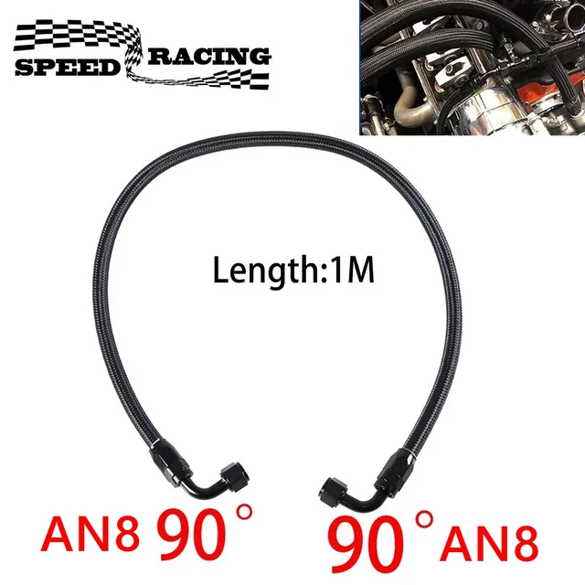 1M AN8 8AN สีดําถักน้ํามันอุปกรณ์ปลายท่อ 90 + 90 องศาชุดอะแดปเตอร์น้ํามันน้ํามันการใช้ท่อสาย 1