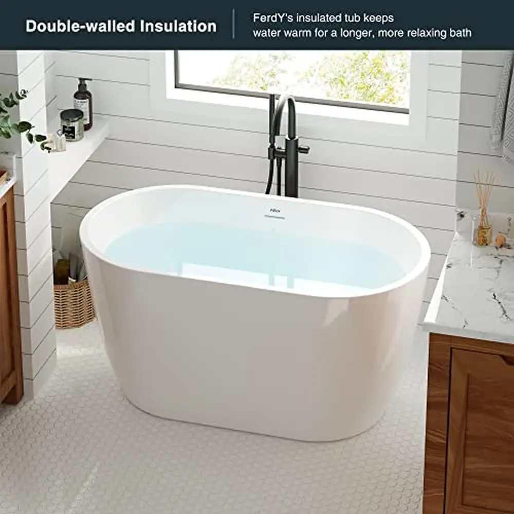 47" Acrylic Freestanding Bathtub Graceful Oval Design cUPC Certified Drain Kit Lightweight & Durable Available in Multiple 3