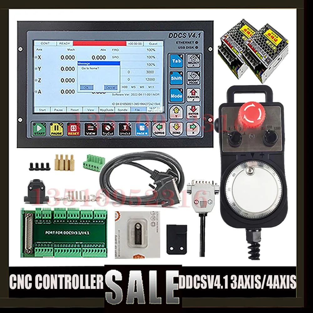 새로운 Ddcsv4.1 3 축/4 축 Cnc 오프라인 컨트롤러 조각 기계 제어 시스템 + 핸드 휠 Mpg 75w24vdc, Ddcsv3.1 대체
