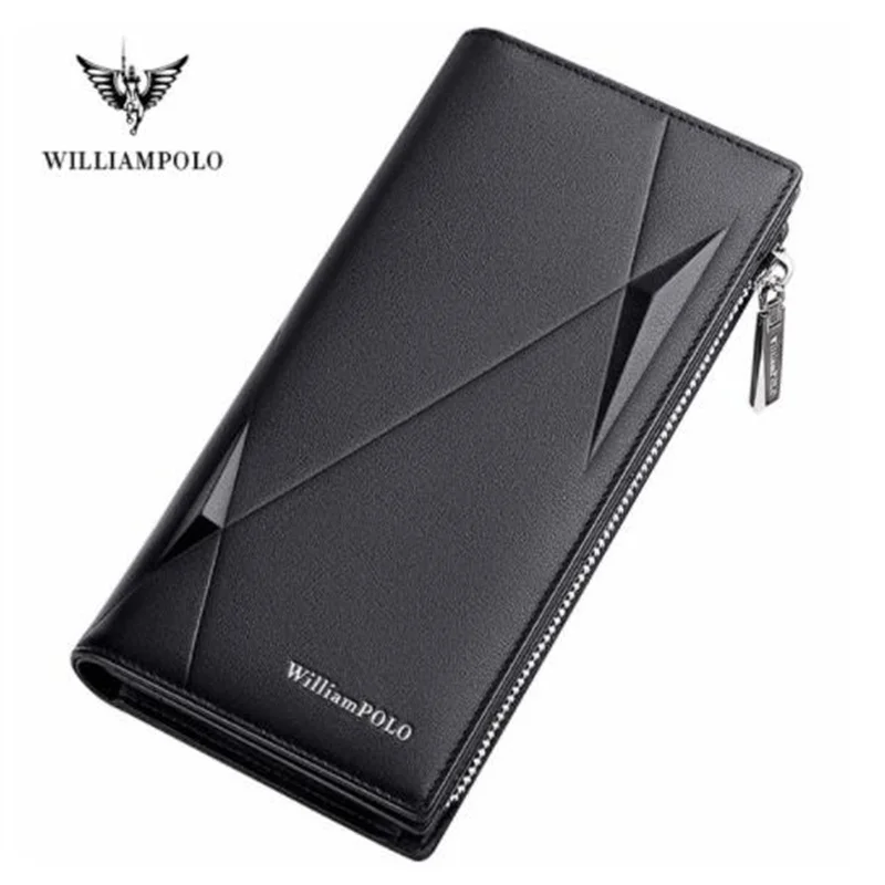 

WilliamPOLO Brand Men's Leather Wallet Zipper Coin Purse Business Clutch Wallet Men's Long Wallet Men's Wallet Men's POLO191482
