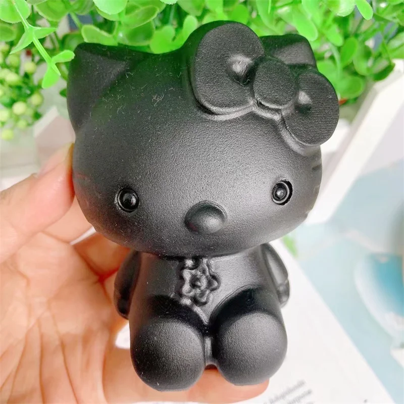 

9,5 см натуральный черный обсидиан ручная резьба мультфильм KT ремесла кварцевый кристалл подарок Исцеление домашний Декор Детский подарок 1 шт.