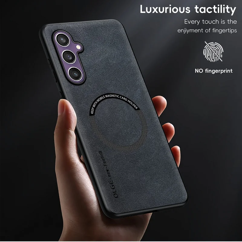 Luxury Leather Matte Phone Case with Car Magnetic Bracket and Protector Cover