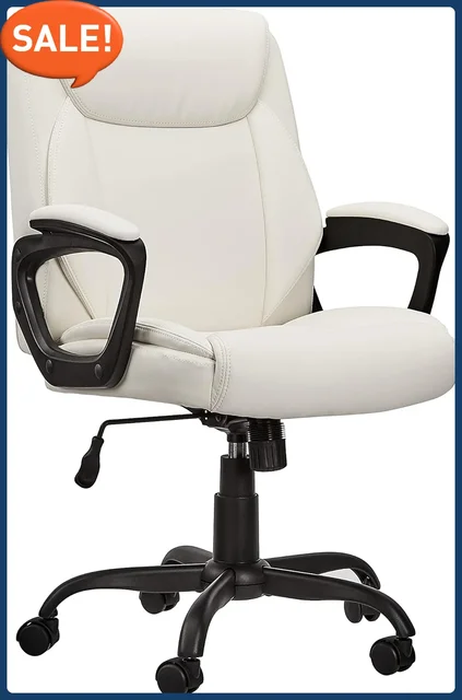 Classic Puresoft PU-Padded Mid-Back Office Computer Desk Chair with Armrest – Cream