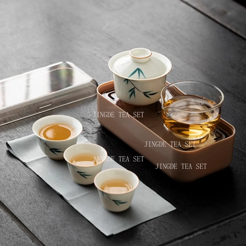 Portable Ceramic Tea Pot and Cup Set Boutique Tea Set Chinese Handmade Travel Teaware Gaiwan Custom Drinkware A Pot and A Cup