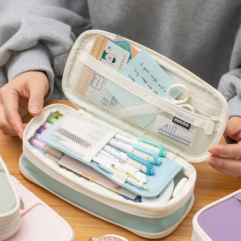 Kawaii Pencil Case Large Capacity School Supplies Pencil Boxes for girls Cute Korean Stationery Organizer bags 3 compartments