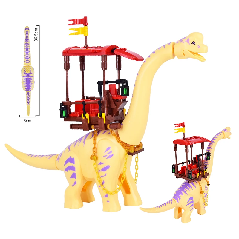 MOC 쥬라기 공룡 세계 노란색 Brachiosaurus 좌석 세트 벽돌 공룡 공..
