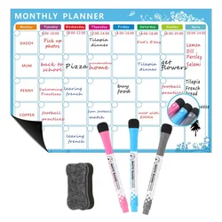 Magnetic Refrigerator Dry Erase Calendar - 12 x 16 Monthly Planner Whiteboard (Blue)