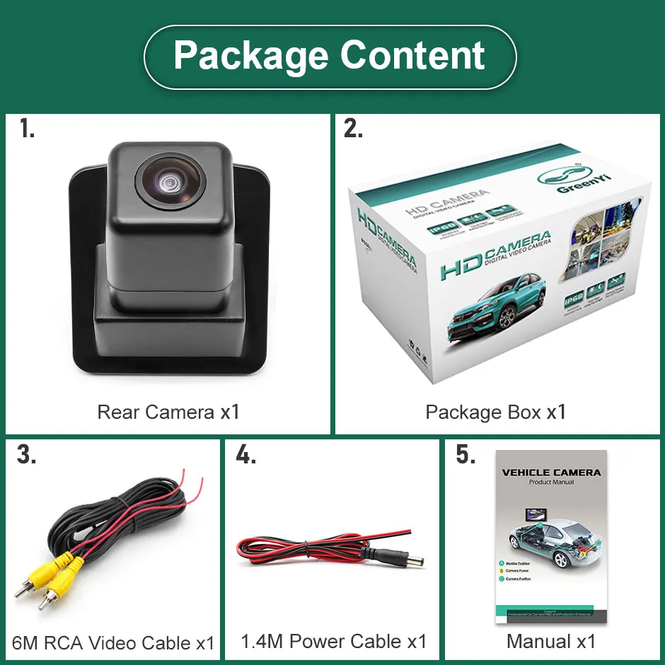 GreenYi 170&deg; 1080P AHD Starlight Night Vision Rear View License Plate Light Camera Mercedes Benz W204 W212 W221 S Class Car rear camera rear view camera front and rear cameras