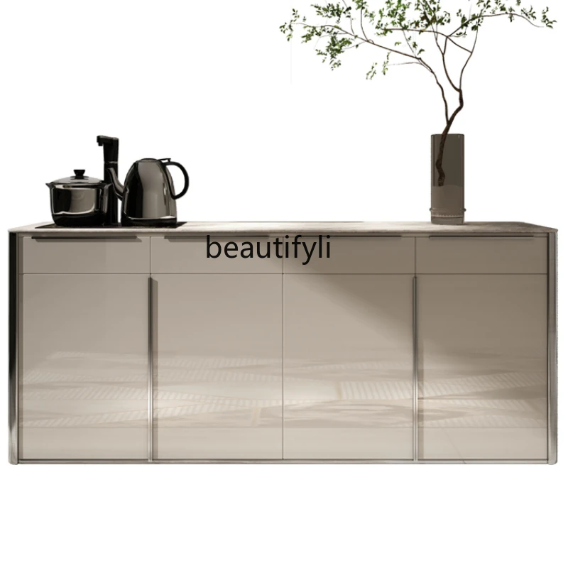 

Italian Stone Plate Solid Wood Sideboard Tea Machine Integrated Wall Automatic Water Feeding Tea Storage Wine Cabinet