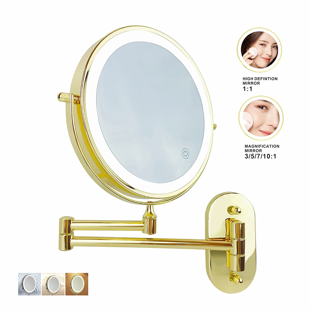 8inchGoldWallMountedMakeupLEDMirror3X10XMagnifyingUSB