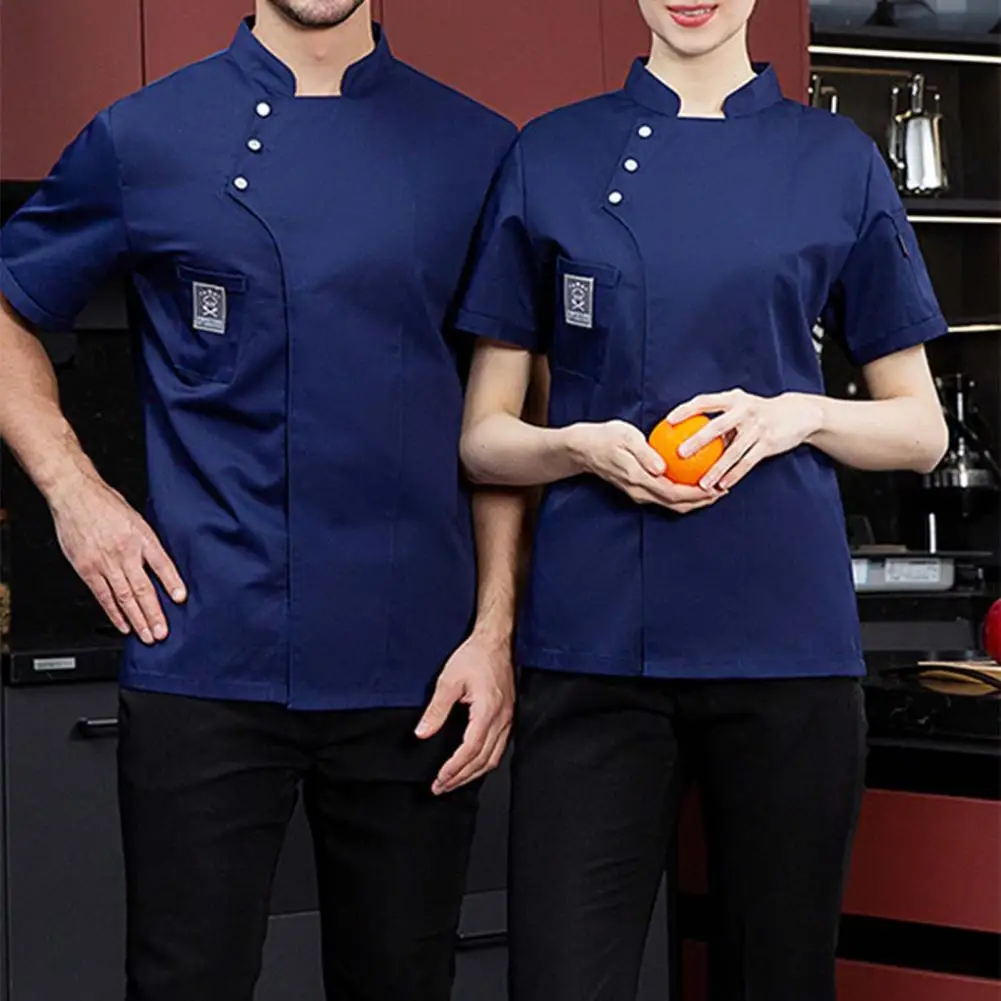 Women Men Food Service Shirt Chef Uniform Short Sleeves Stand Collar Catering Work Shirt Restaurant Work Attire Cooking Clothes bandanas for men catering hat chef restaurant work bread uniform cap women cooking