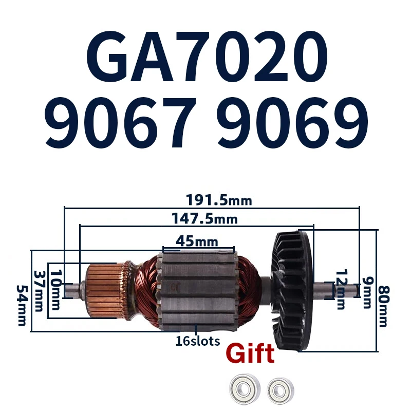 GA7020 Angle Grinder Accessories for Makita Armature 180 GA7020 9067 9069 Angle Grinder Armature Rotor Anchor Replacement Parts