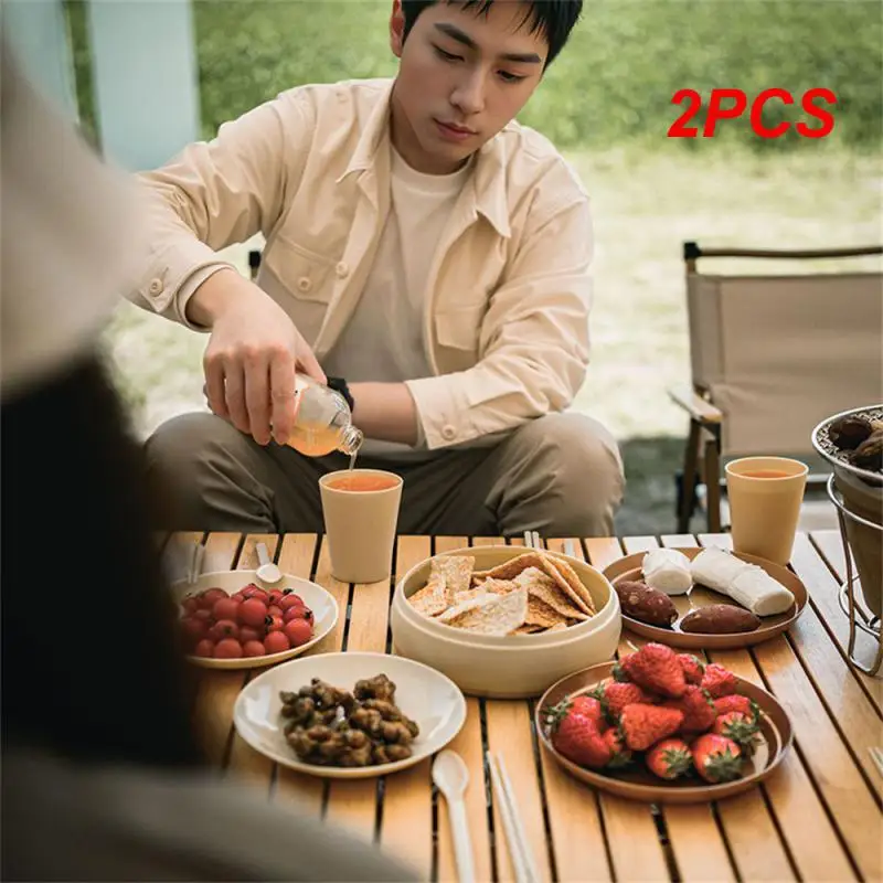 

2PCS Tableware Does Not Occupy Land Portable High Capacity Camping Comfortable Grip Outdoor Practicality Picnic Dishes Mellow