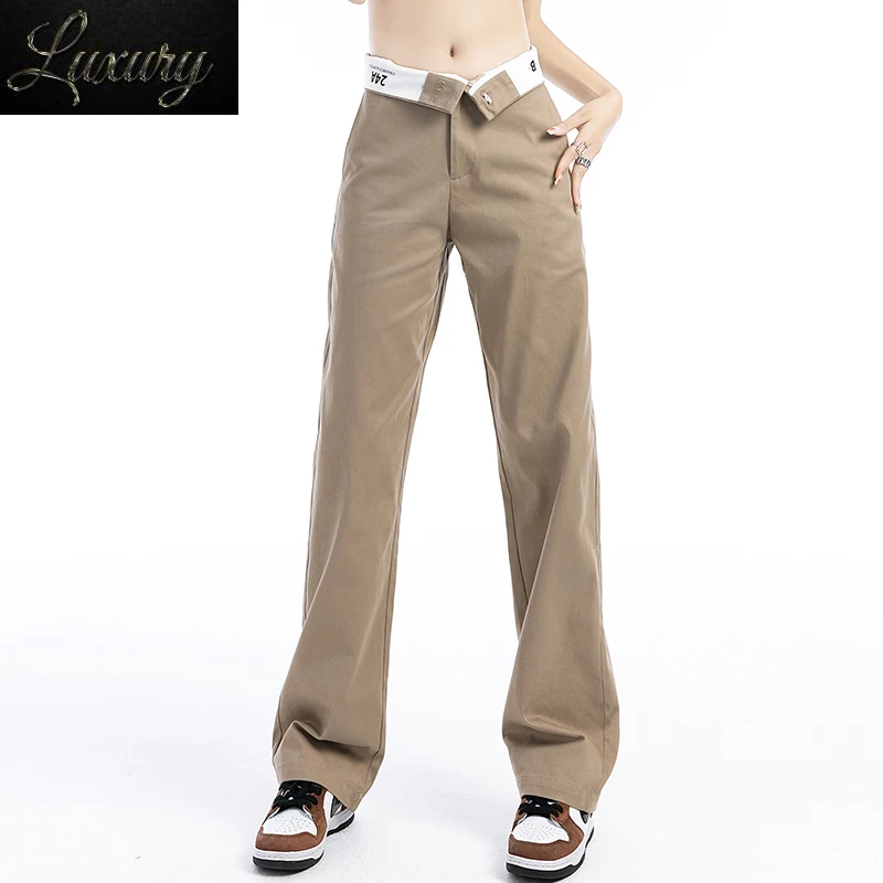 

Прямые джинсы хаки для женщин, повседневные модные однотонные мешковатые винтажные уличные джинсовые брюки Y2k для девушек, брюки-карго