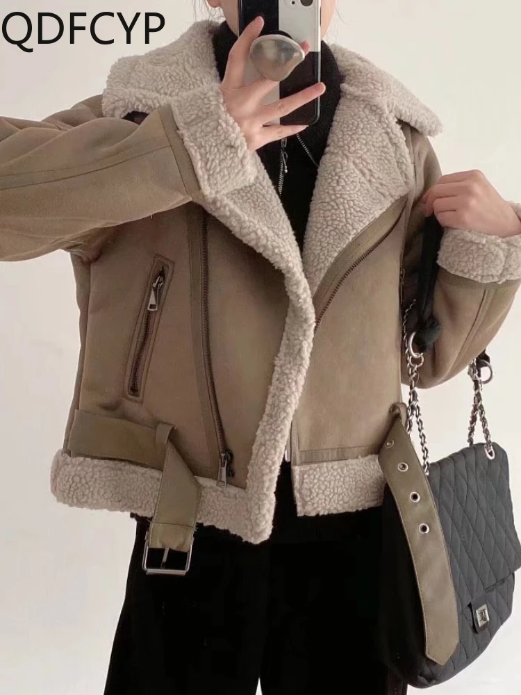 

2023 Autumn Winter Women's Leather Jacket Coat Fashion Lace-up Zippers Faux Leathers Vintage Simple Cool Short Soft Warm Coats