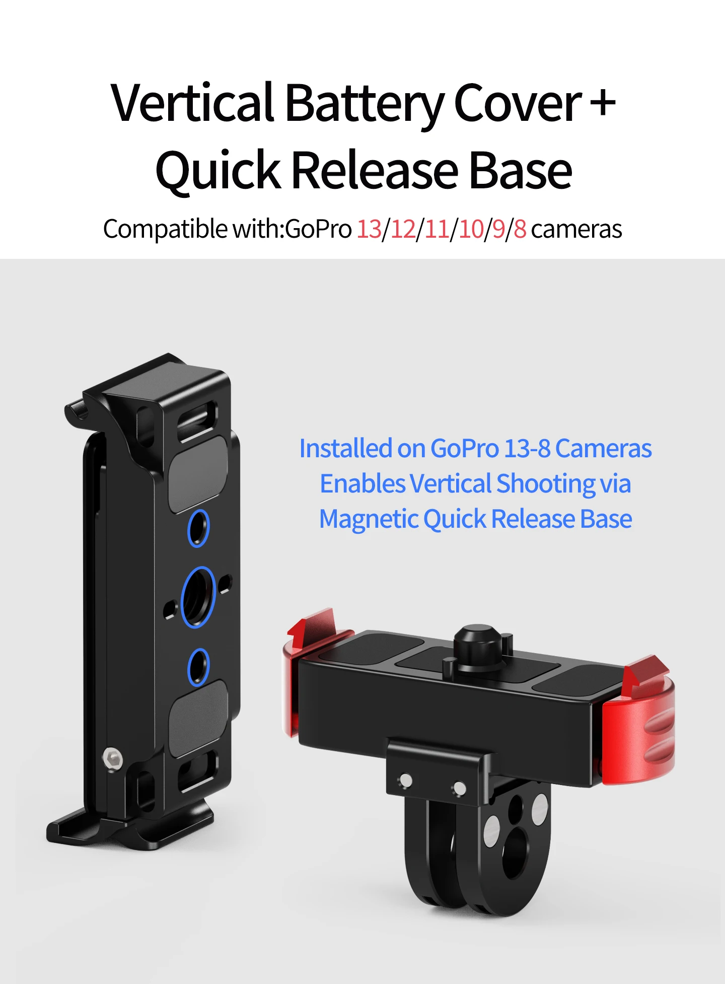 Schnellverschluss-Batterieabdeckung, magnetische vertikale Aufnahmehalterung, wasserdichte Halterung für Gopro 13, 12, 11, 10, 9, 8, Action-Kamera – Detail 4