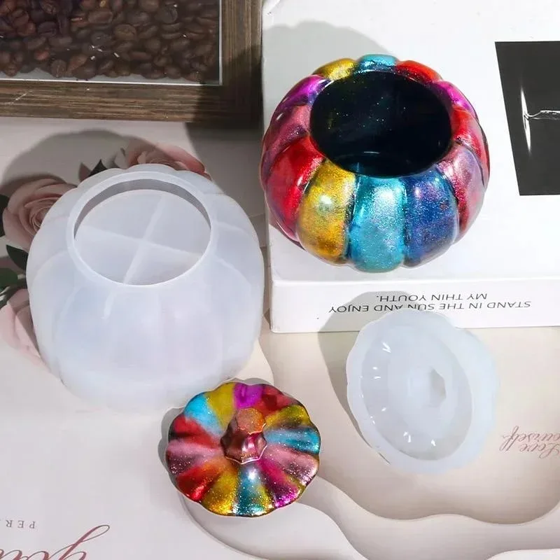 New Handmade Diy Creative Shape New Pumpkin Jar With Lid Silicone Mold Jewelry Storage Box Plaster Mold DIY Plaster Resin Crafts