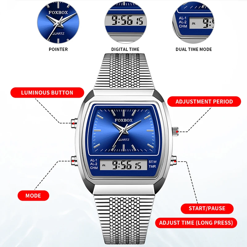 2025 New Women Watch FOXBOX Top Brand Luxury Square Digital Watch For Women Fashion Elegant Sports Waterproof Quartz Watch Femme