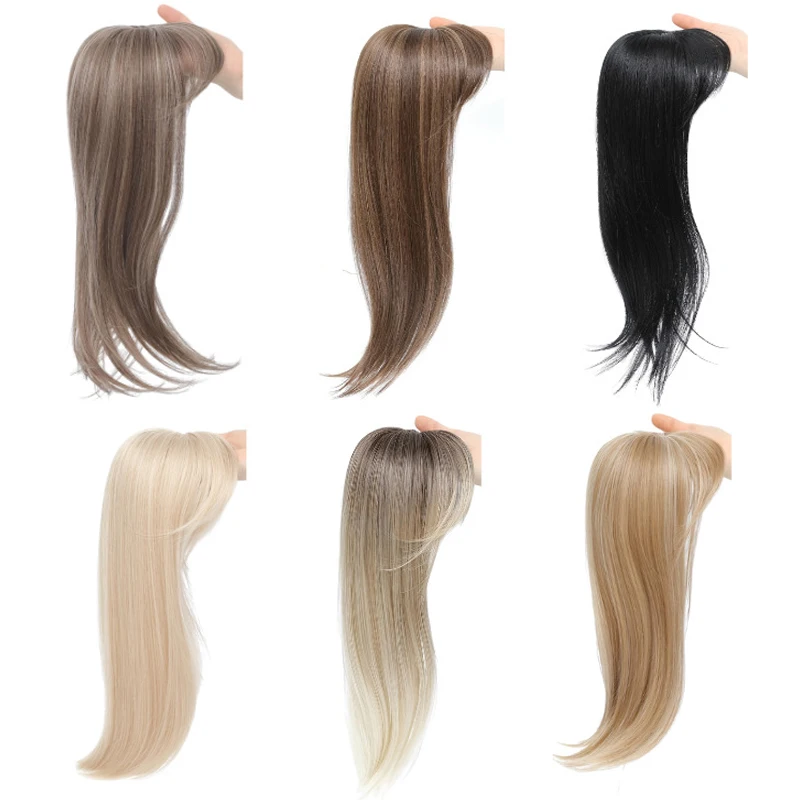 Topper per capelli da 18 pollici per donna con frangia 3D 360 ° Copricapo Sintetico Liscio Lungo Effetto Voluminoso per Capelli Diradati - immagine 2
