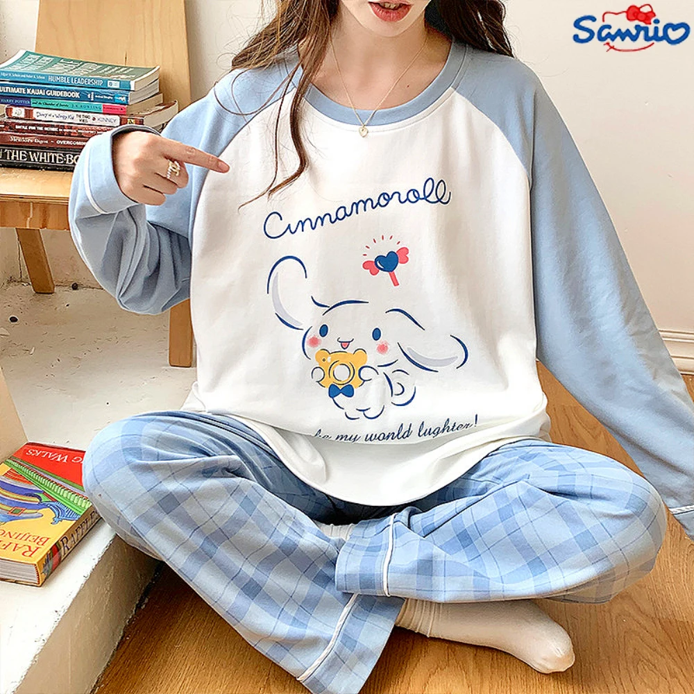 

Kawaii Sanrio Pajamas Suit Cinnamoroll Hangyodon Anime Sleepwear Cartoon Casual Long Sleeve Homewear Clothing Girl Gift