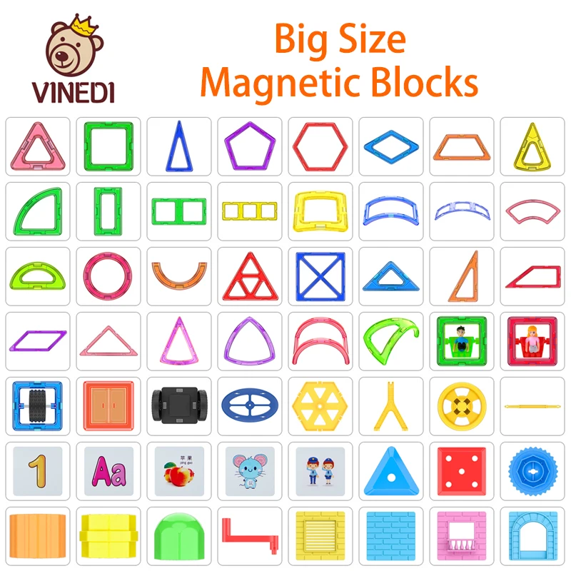 Magnetic Assembly Toy VINEDI Big Size Designer Construction Set Model & Building Magnets Blocks Educational For Children
