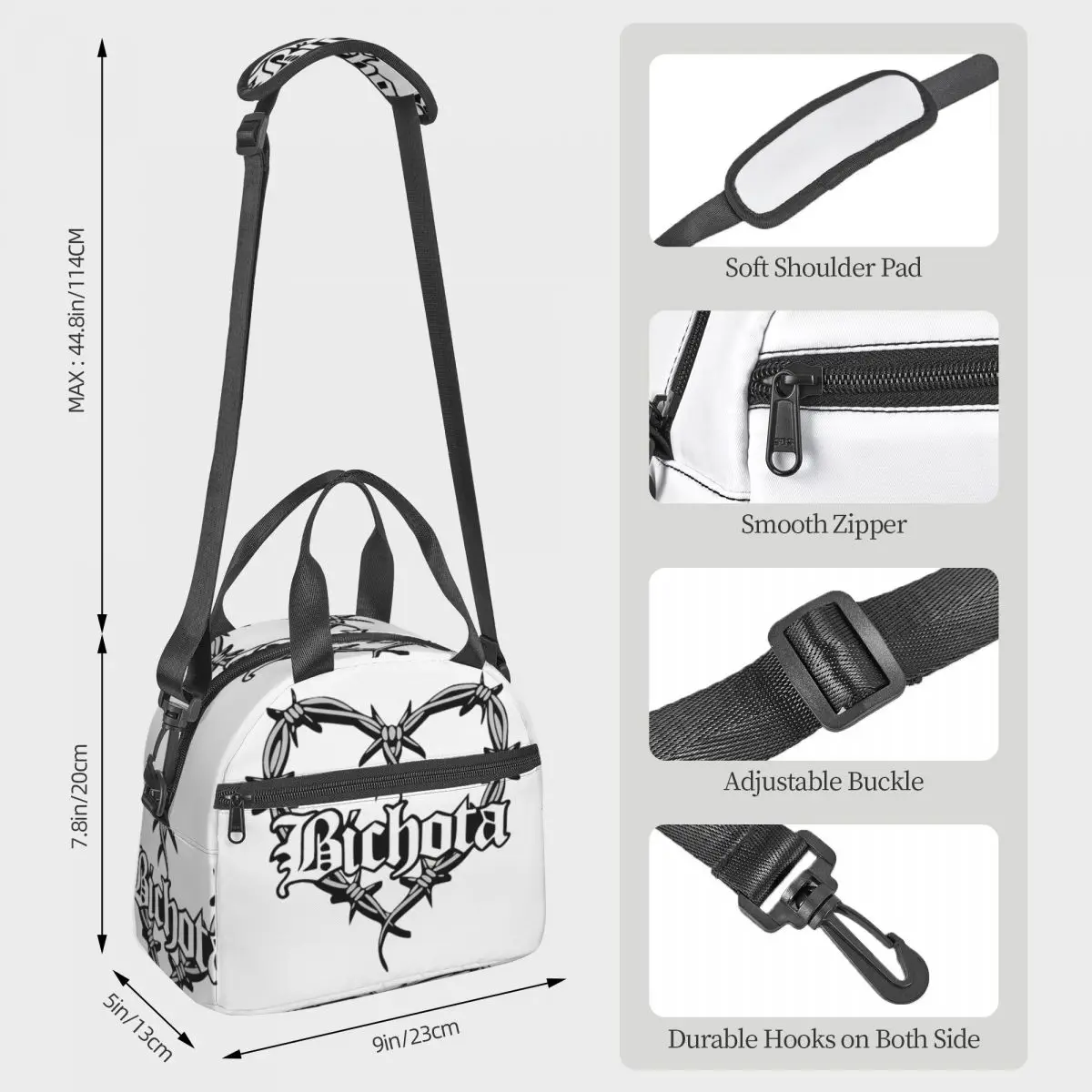 Karol G Bichota Heart Large Thermal Insulated Lunch Bag With Adjustable Shoulder Strap Rapper Reusable Food Bag Lunch Boxes