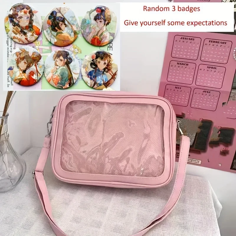 Ita Tote Bag Clear Window per Pins Ita Borsa a Tracolla Borsa Anime Scuola Fai da te, Cosplay, Comic Con, Nero (Nero ), 33 EU