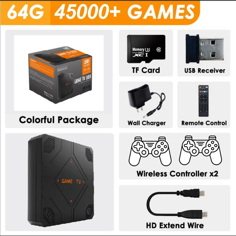 V5 레트로 게임 콘솔, 45000 게임, 듀얼 핸드헬드 게임 콘솔, TV 박스 게임 컨트롤러, 홈 게임 시스템, 64G