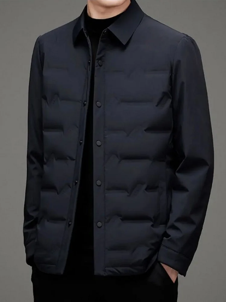 

Business Men Winter Warm White Duck Down Jacket Fashion Light Weight Single Breasted Office Work Coat Slim Fit Outwear Jackets