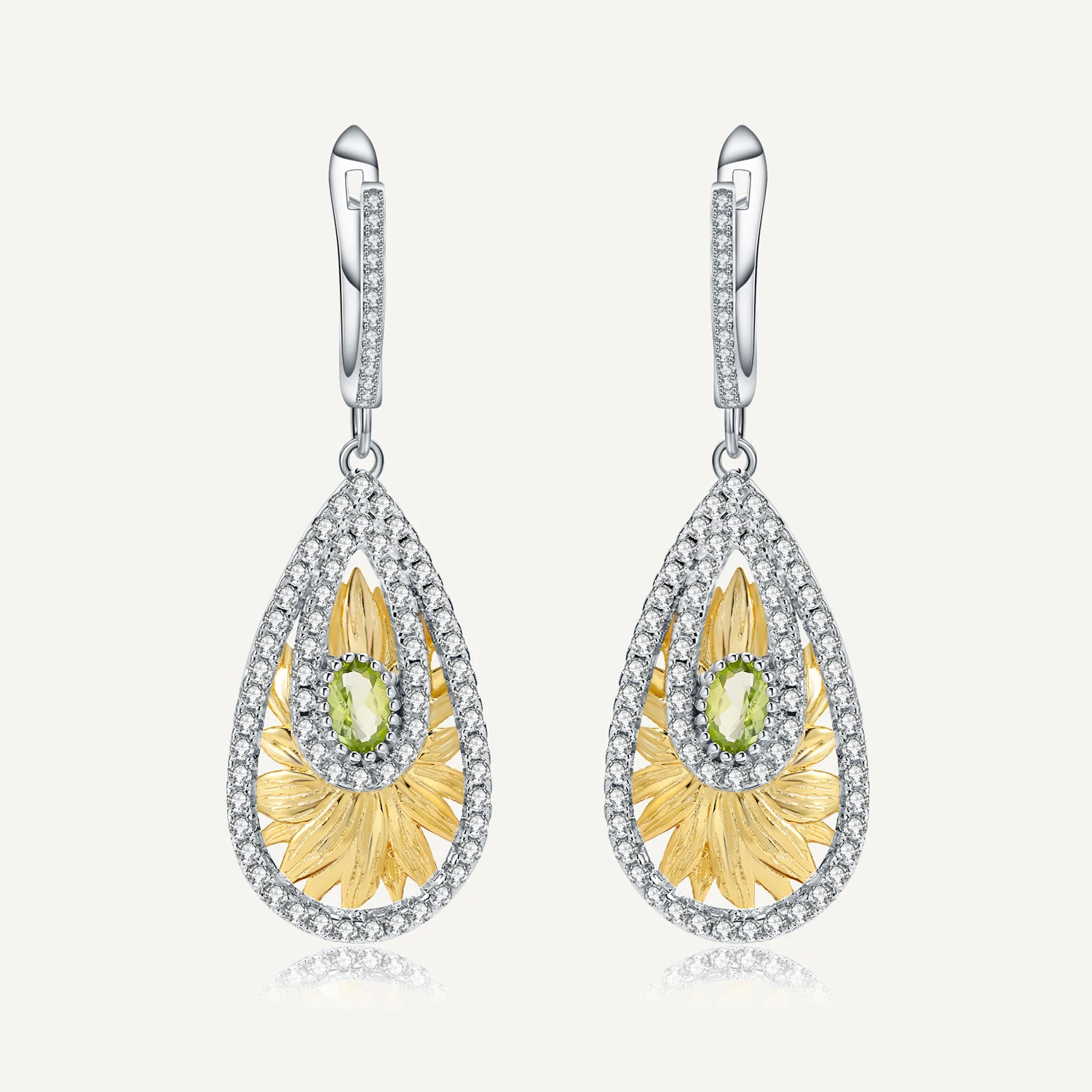 

GEM'S BALLET 1.03Ct Natural Peridot Sunflower Earrings 925 Sterling Silver Original Water Drop Earrings for Women Fine Jewelry
