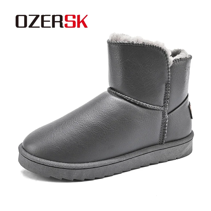 

OZERSK 2024 New Winter Men Snow Boots Warm Plush Non-Slip Fashion Waterproof Fur High Quality Leather Comfortable Casual Boots