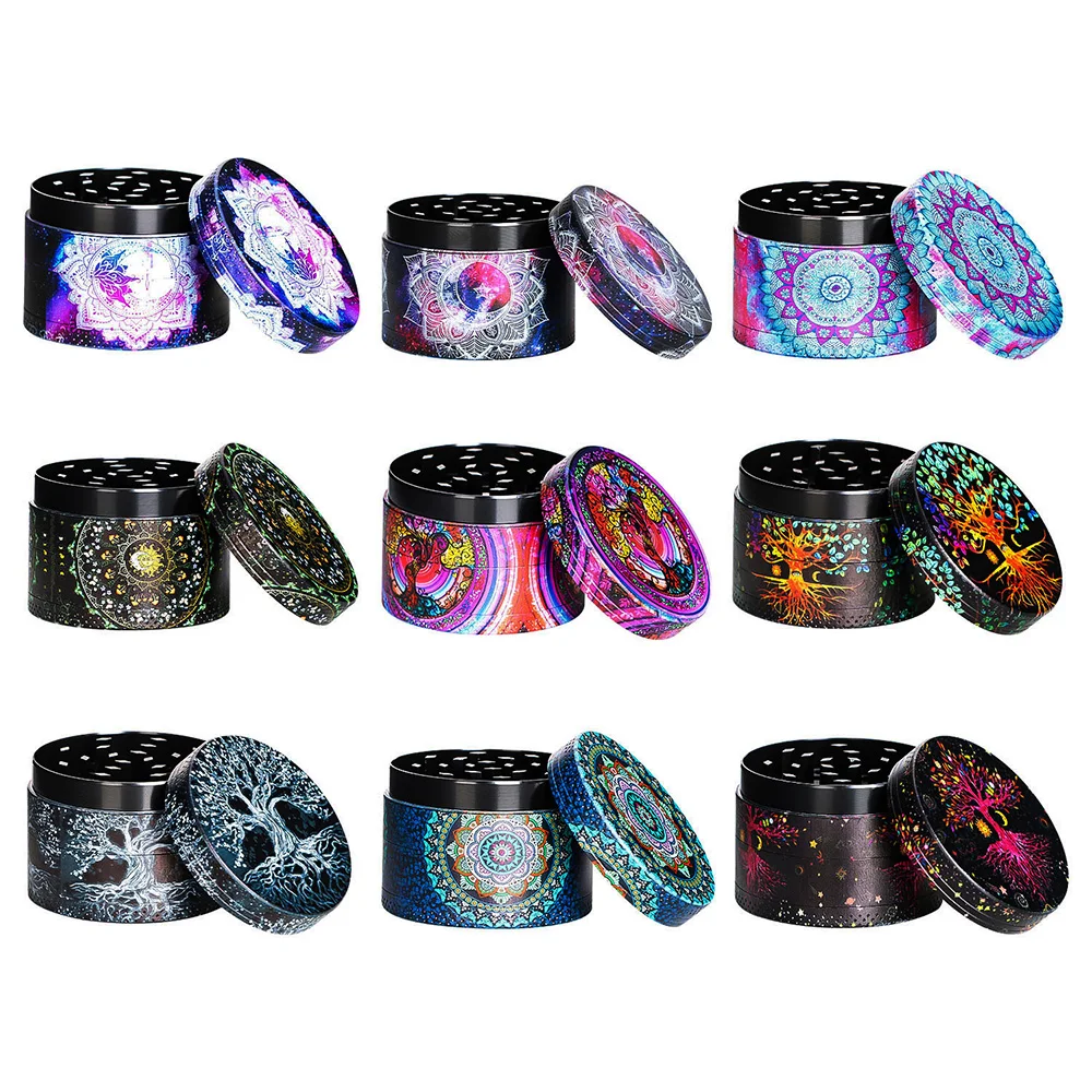 50Mm Sun Girl Bohemian Fine All-Over Pattern Tobacco Grinder 4-Layer Metal Grass Herb Crusher Spice Shredder Accessori Per Fumatori