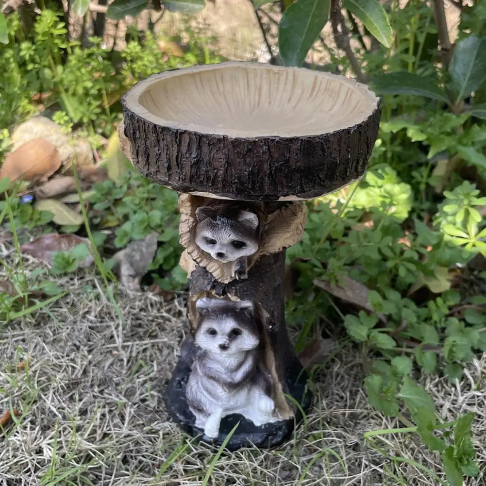 Garden Birds Feeder Decorative Resin Free Standing Animal Feeder Station Outdoor Fairy Tree House Animal Sculpture Ornament