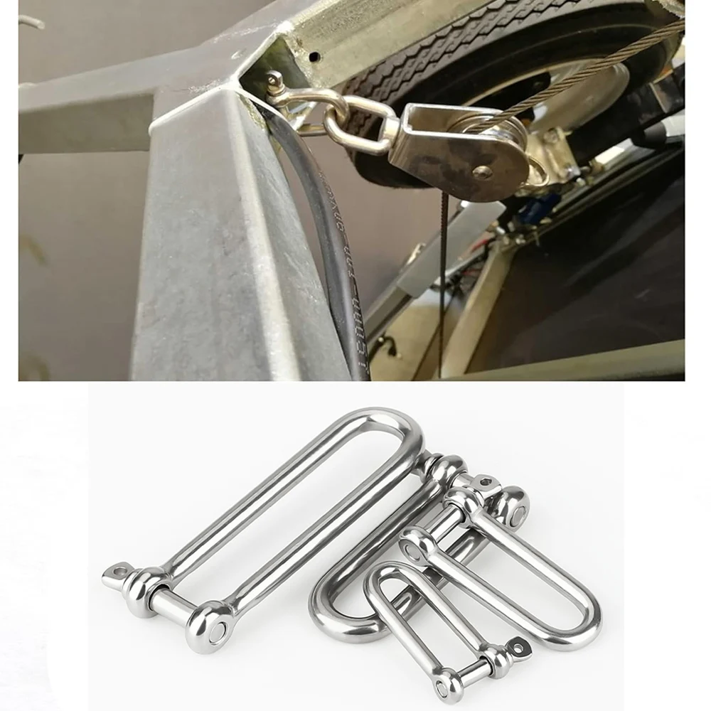Load Clamp 304 Stainless Steel Long D Shackle Load Clamp M4-M16 for Chains Wirerope Lifting Paracord Outdoor Camping Survival Rope