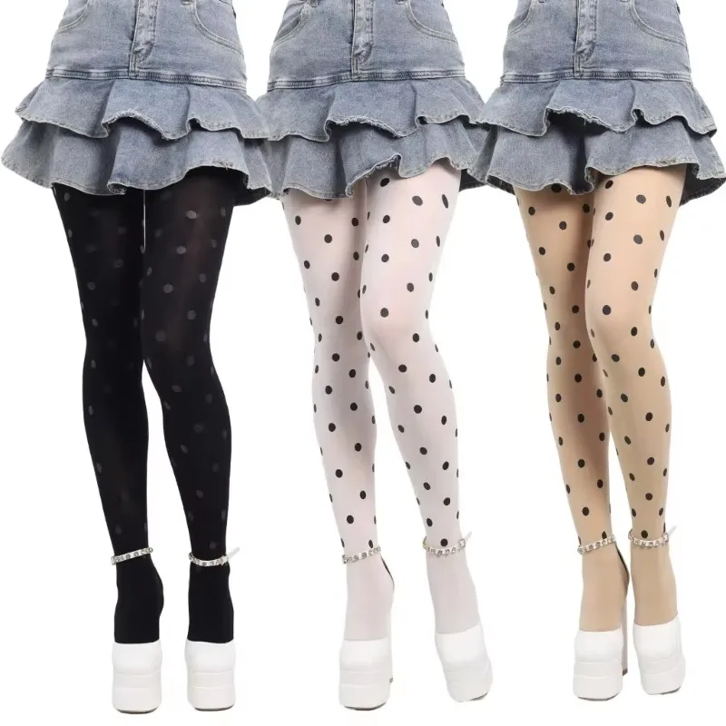 Vintage Dot gemusterte blickdichte Strümpfe Strumpfhosen seidige Fußstrumpfhosen für Frauen Strumpfhosen japanische JK Girl Dot seidige Strümpfe – Detail 1