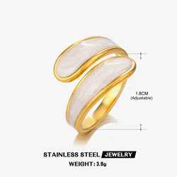 Elegant Black and White Enamel Stainless Steel Double Layer Adjustable Ring - Resizable (Golden White)