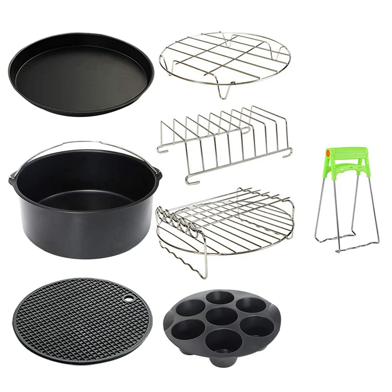 Top Deals Air Fryer Accessories Set Of 8 Fit All 5.2QT-6.8QT BPA Free Dishwasher Safe Non-Stick Coating 8In |