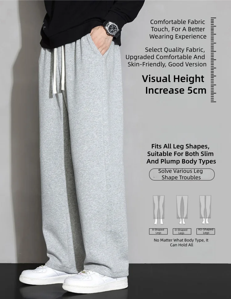 بنطلون واسع الساق للرجال لفصلي الخريف والشتاء، مبطن بالصوف، تصميم مستقيم وفضفاض، بنطلون رياضي كاجوال طويل، بنطلون رياضي أسود